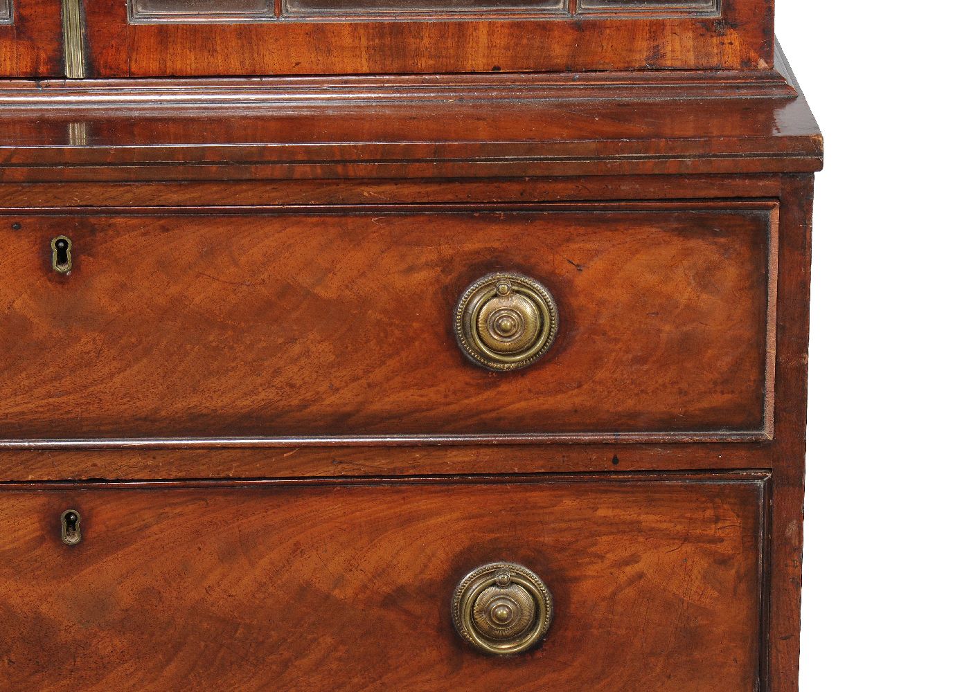 A George III mahogany bookcase, circa 1800, the astragal bookcase above a chest of four drawers, - Image 2 of 2