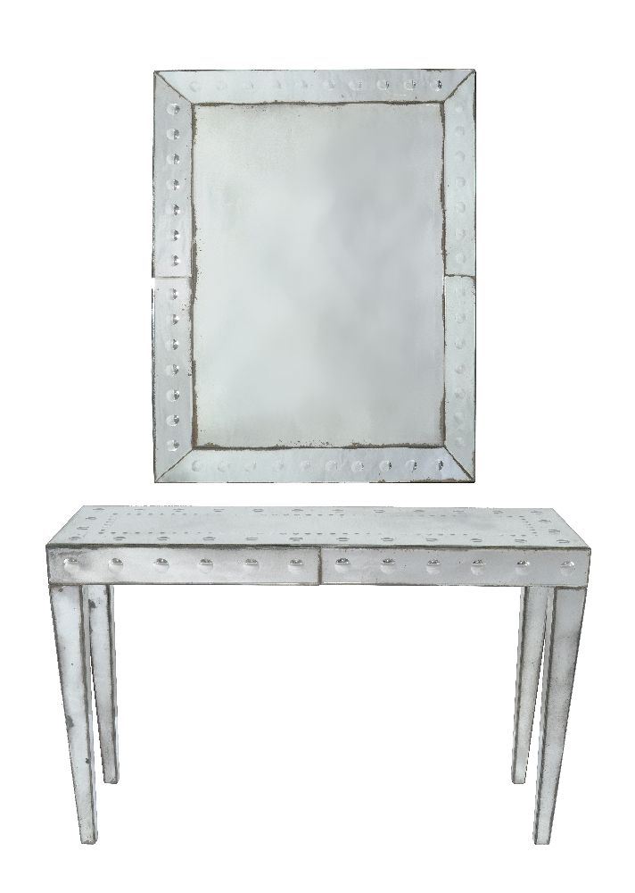 A mirrored glass console table, 20th century, 85cm high, 131cm wide, 43cm deep, together with a wall