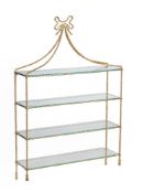Two similar gilt metal wall shelves in Regency style, 20th century, modeled as ropework with glass