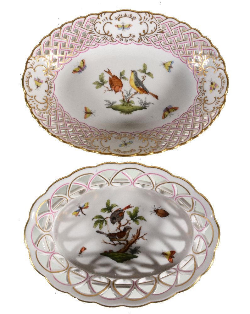 Two various modern Herend porcelain 'Rothschild Birds' pattern pierced baskets, blue printed and - Image 2 of 4