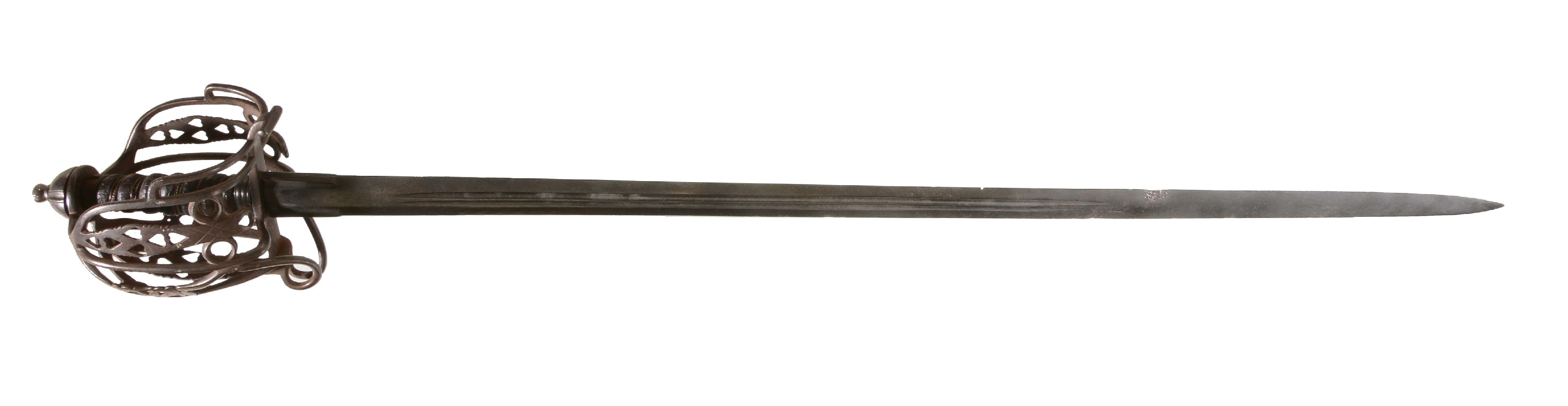 A Scottish basket-hilt broadsword, 19th century, with 32 inch 'proved' blade, 96cm long overall