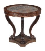 An oak and marble occasional table in Regency style, early 20th century, 66cm high, 70cm wide