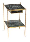 A brass and marble inset two tier occasional table, 20th century, with single drawer beneath the top