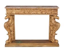 A marble topped composition gilt console table, 20th century, in Regency style, 93cm high, 120cm