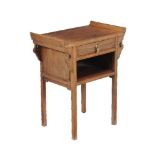 A Chinese hardwood small altar or bedside table, 20th century, 72cm high, 60cm wide, 36cm deep