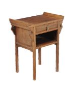 A Chinese hardwood small altar or bedside table, 20th century, 72cm high, 60cm wide, 36cm deep