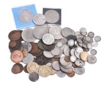 British and World coins, a small quantity, mostly base 20th century, some minor silver and a pierced