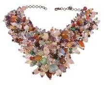 A multi stone necklace, the facetted hardstones, including amethyst, cornelian, labradorite and