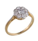 A diamond cluster ring, set with old brilliant cut diamonds, approximately 0.60 carats total, finger