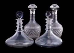 A pair of silver mounted cut glass decanters and stoppers by Barker Brothers Silver Ltd,