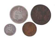 USA, Quarter-Dollar 1853, Half-Dime 1857, Cents (2) 1850, 1800. Generally very fine (4)