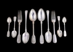 A collection of silver mainly fiddle pattern flatware, William IV and Victorian, various makers