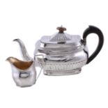 A George III silver oblong baluster tea pot by Alexander Field, London 1806, with an oval wooden
