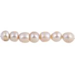 Seven loose natural pearls, the drilled pearls measuring from 7.3mm to 8.2mm, 4.49g gross Offered