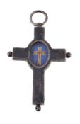 A mid 19th century cross pendant, the cross with a glazed aperture with cross beneath, with an