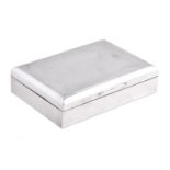 A French silver rectangular cigarette box, 1838-1972 small article mark only, plain with a cedar
