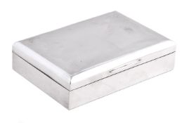 A French silver rectangular cigarette box, 1838-1972 small article mark only, plain with a cedar