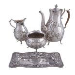 An American silver small three piece coffee service by Gorham, date codes for 1893 and 1895, the