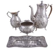 An American silver small three piece coffee service by Gorham, date codes for 1893 and 1895, the