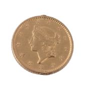 USA, gold Dollar 1851. Good very fine, ex-mount