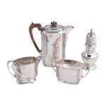 An Art Deco silver three piece coffee service by The Alexander Clark Co. Ltd, Sheffield 1937, the