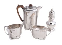 An Art Deco silver three piece coffee service by The Alexander Clark Co. Ltd, Sheffield 1937, the