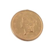 USA, gold Dollar 1853. Good very fine, ex-mount