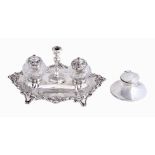 A Victorian silver shaped navette inkstand by Henry Wilkinson & Co., Sheffield 1865, with a