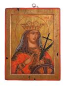 Greek School (late 20th century), an icon of Saint Catherine of Alexandria, tempera on an old panel,