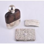 A silver mounted glass spirit flask by James Dixon & Sons Ltd, Sheffield 1941, rounded rectangular