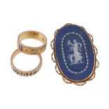 A Victorian 18 carat gold Mizpah ring, the letters on a blue enamel ground, stamped 18ct, finger