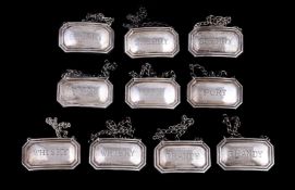 A collection of ten silver decanter labels by W. I. Broadway & Co., Birmingham 1994 & 1995, canted