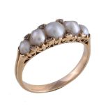 A late Victorian pearl and diamond ring, circa 1890, the pearls with diamond points in between,