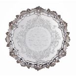 A Victorian silver shaped circular salver by the Barnard Brothers, London 1852, with shell and