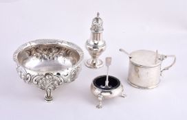 Four silver items, comprising: a William IV Irish style sugar bowl by William Ker Reid, London 1835,