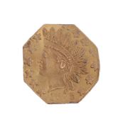 USA, California, gold octagonal Quarter-Dollar 1875, Indian head. Extremely fine, obverse weakly