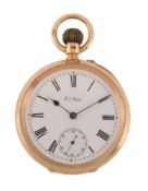 E. J. Vokes, an 18 carat gold keyless wind open face pocket watch