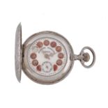 Roskopf, a silver keyless wind full hunter pocket watch