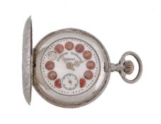 Roskopf, a silver keyless wind full hunter pocket watch