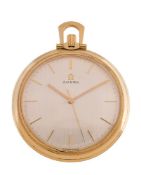 Omega, an 18 carat gold keyless wind open face slim line pocket watch