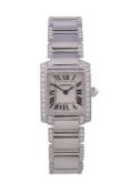 Cartier, Tank Francaise, ref. 2403, a lady's 18 carat white gold and diamond bracelet wristwatch