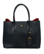 Prada, Double Bag, a black Saffiano leather handbag