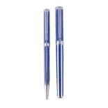 Sheaffer, Intensity, a blue and chrome striped fountain and ball point pen