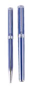 Sheaffer, Intensity, a blue and chrome striped fountain and ball point pen