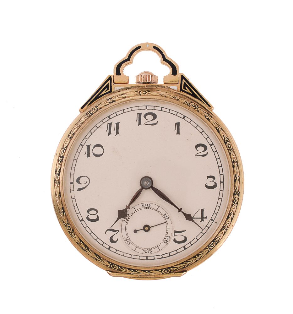 An 18 carat gold keyless wind slim line pocket watch