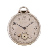 E. Howard, U.S.A., a 14 carat white gold keyless wind slim line open face pocket watch