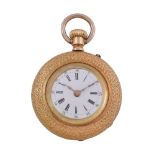 A French gold keyless wind open face pocket watch