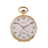 Longines, an 18 carat gold keyless wind open face pocket watch