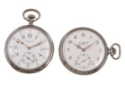 Longines, a silver coloured keyless wind open face pocket watch