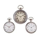 Omega, a white metal keyless wind open face pocket watch